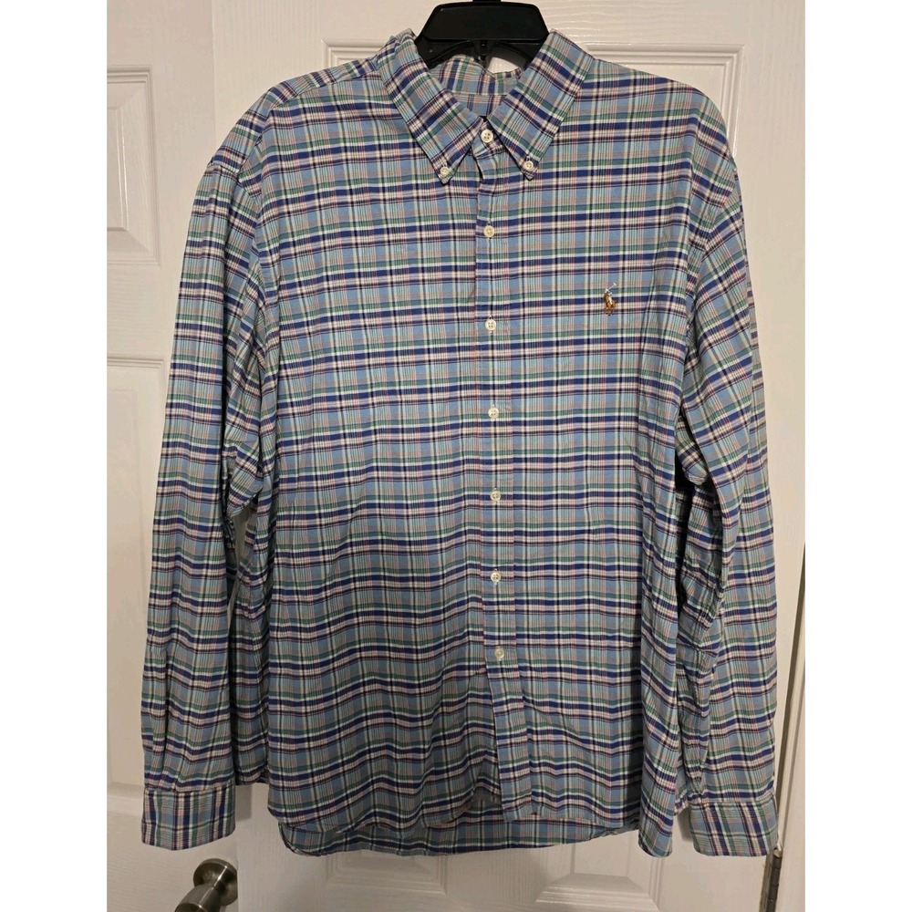 Polo Ralph Lauren Shirt Mens 2XL Checkered Button Down Long Sleeve Flesh Pony